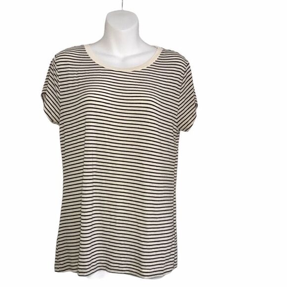 H&M Striped Crewneck Short Sleeve Tee Black Cream Medium - Picture 8 of 8